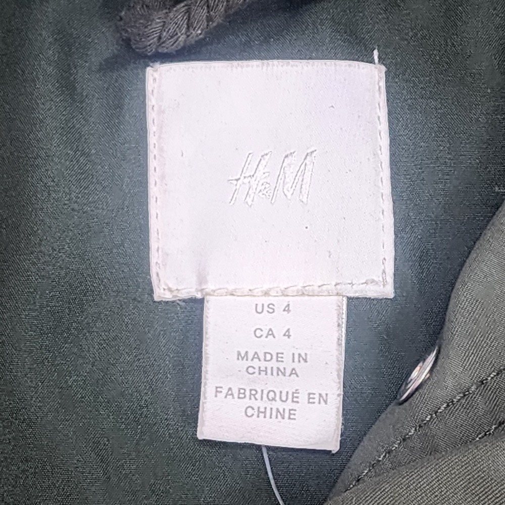 H&M Utility Jacket Olive Green Hooded Drawstring Hem Womens Size‎ 4 - Picture 5 of 8